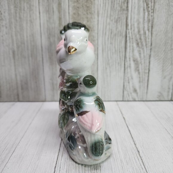 Vintage Iridescent Luster Birds on Branch Figurine Porcelain 5'' Tall - Picture 2 of 6